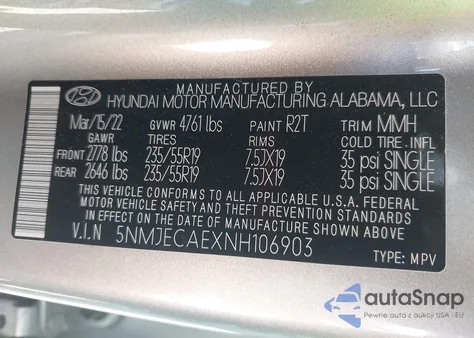 2022 Hyundai Tucson Limited from USA, damaged, VIN 5NMJECAEXNH106903